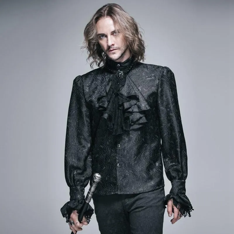 Men's Goth Style Self Design Shirt with Jabot