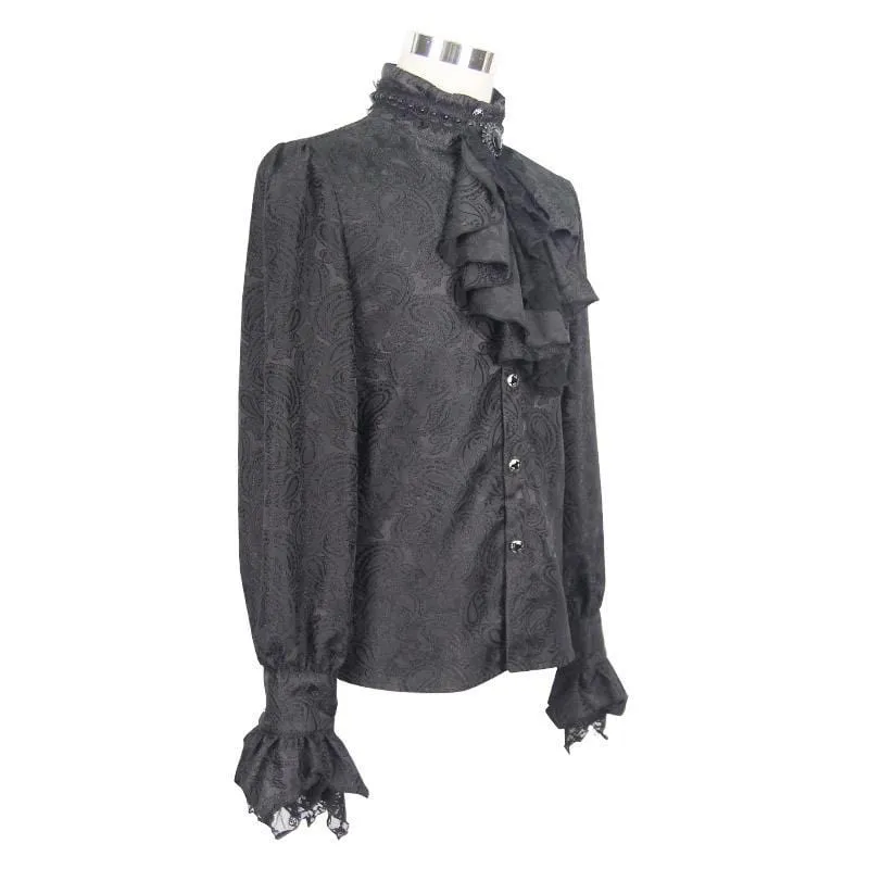 Men's Goth Style Self Design Shirt with Jabot