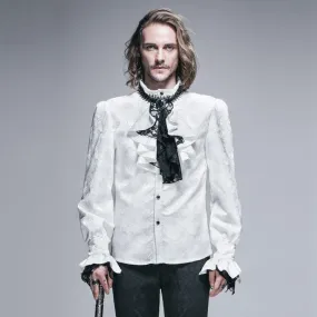 Men's Goth Style Self Design Shirt with Jabot