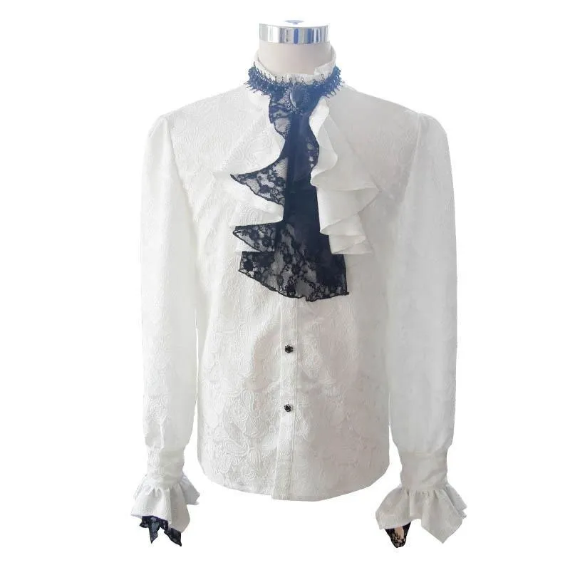 Men's Goth Style Self Design Shirt with Jabot