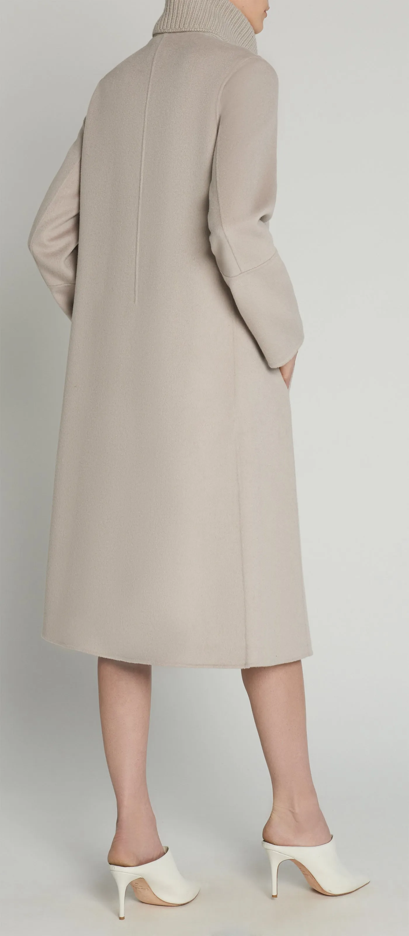 MIDI COAT W/ REMOVABLE KNIT COLLAR