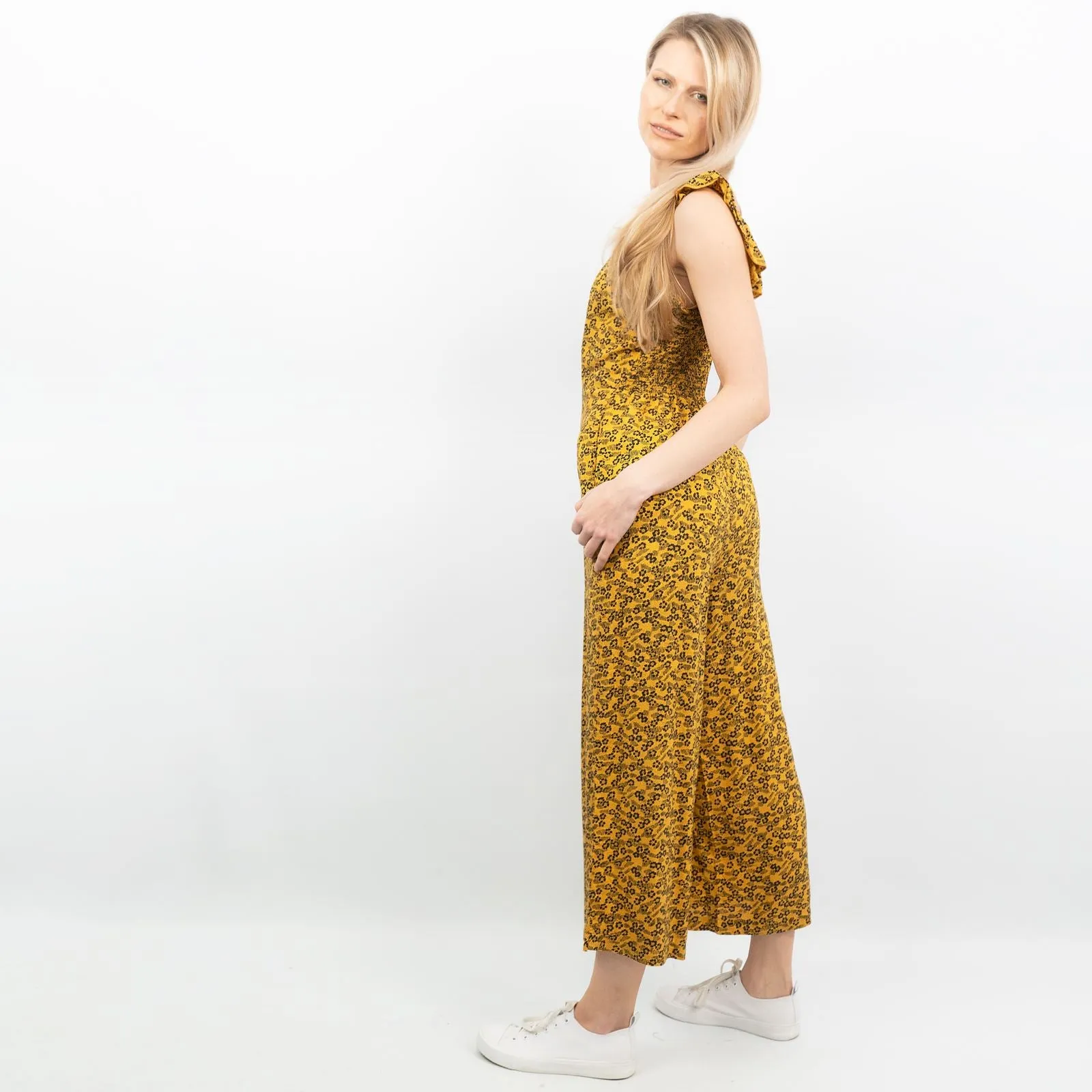 Next Yellow Floral Sleeveless Crop Wide Leg Lightweight Jumpsuit