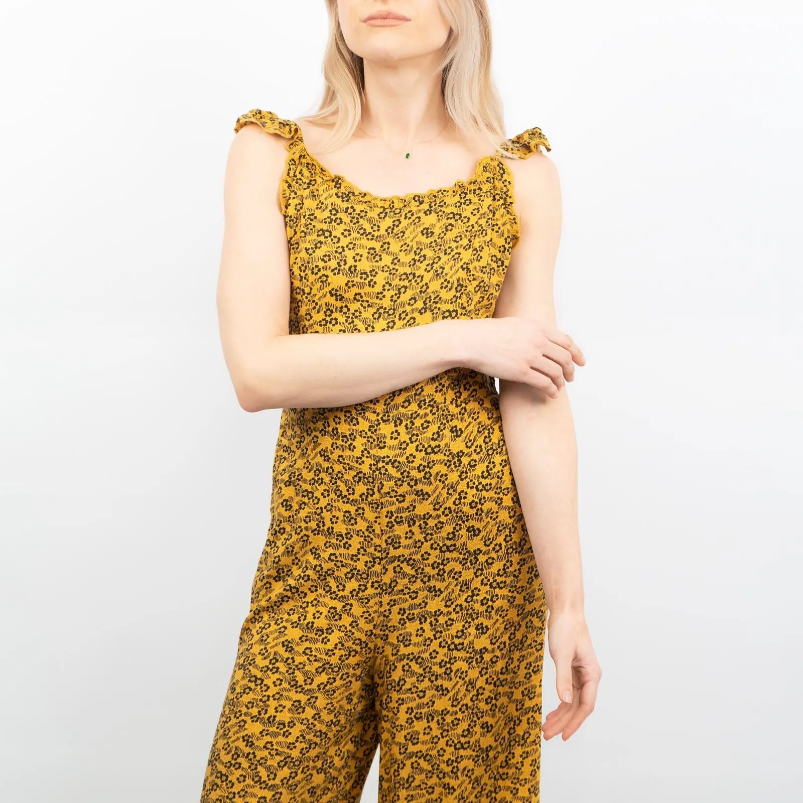 Next Yellow Floral Sleeveless Crop Wide Leg Lightweight Jumpsuit