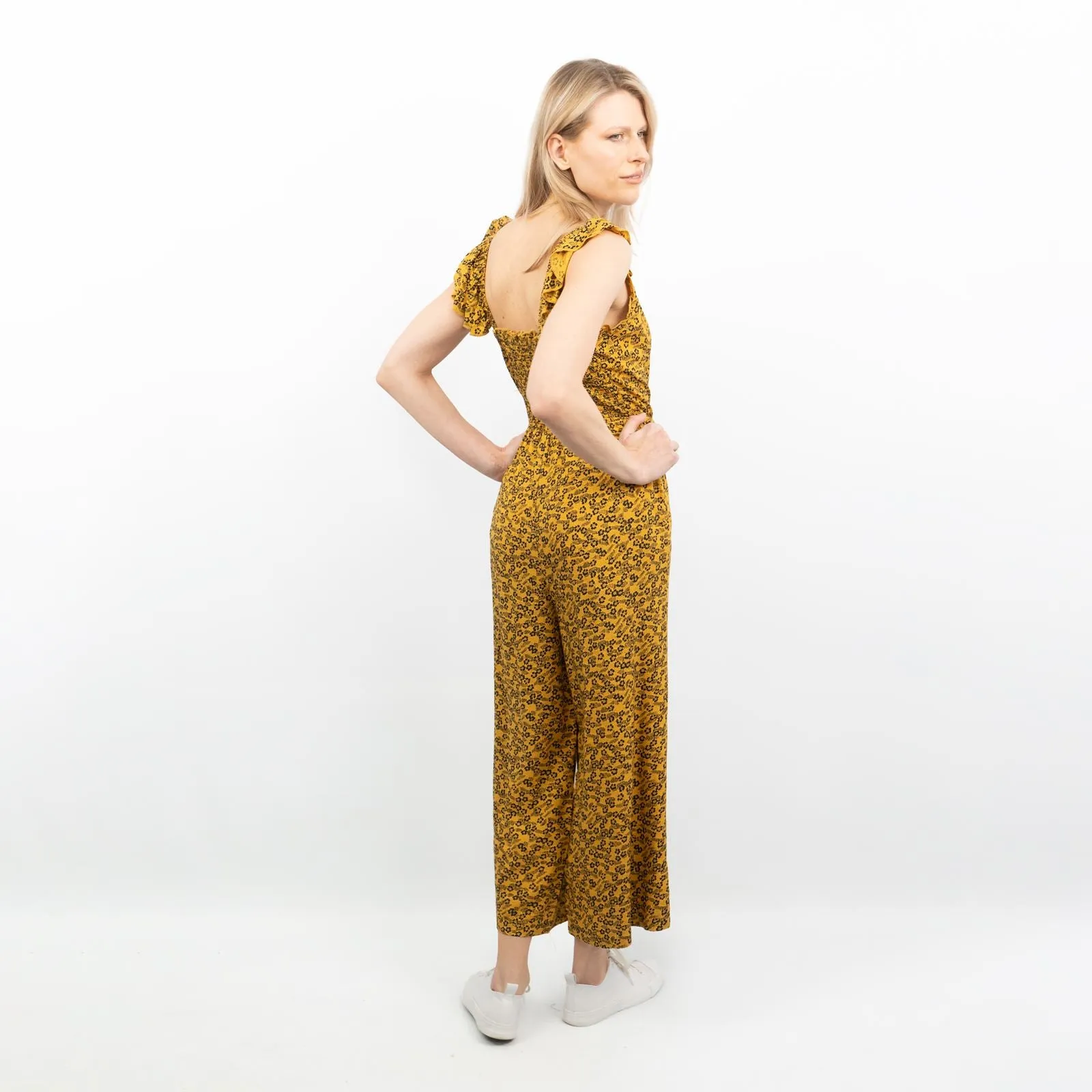 Next Yellow Floral Sleeveless Crop Wide Leg Lightweight Jumpsuit