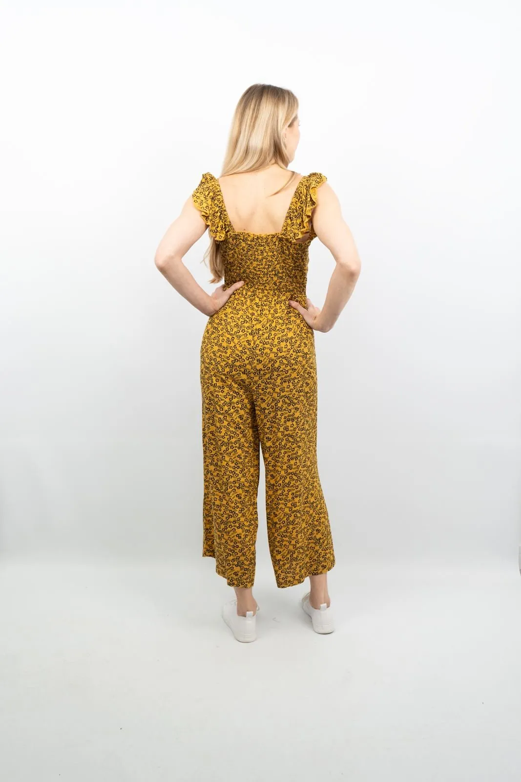 Next Yellow Floral Sleeveless Crop Wide Leg Lightweight Jumpsuit