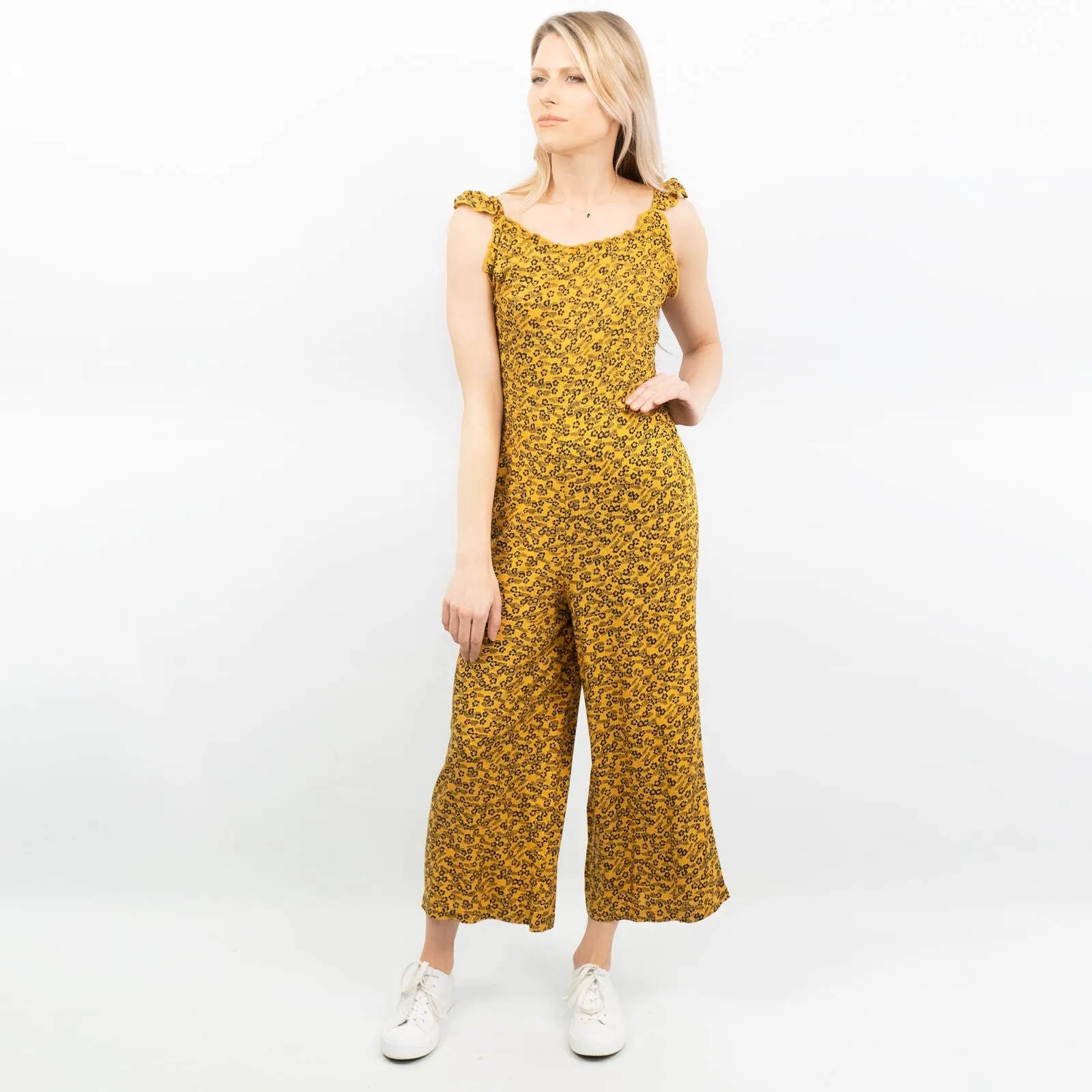 Next Yellow Floral Sleeveless Crop Wide Leg Lightweight Jumpsuit