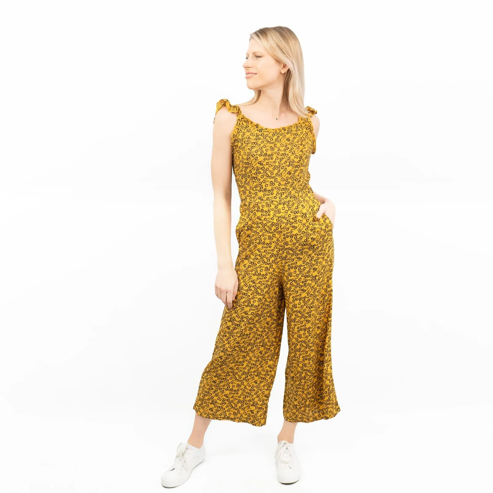 Next Yellow Floral Sleeveless Crop Wide Leg Lightweight Jumpsuit