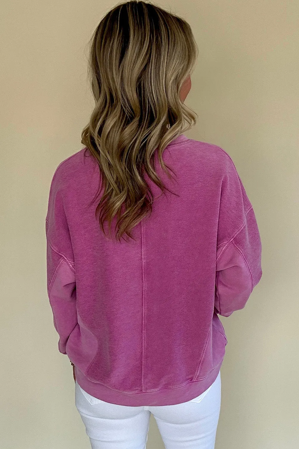 Notched Neck Drop Shoulder Sweatshirt