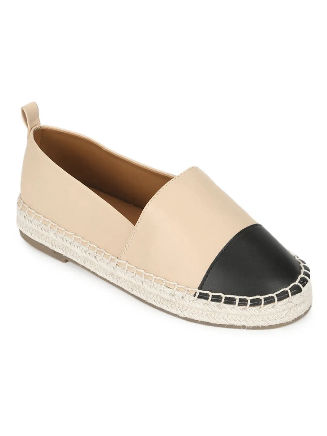 Nude PU Platform Heel Slip On Espadrilles