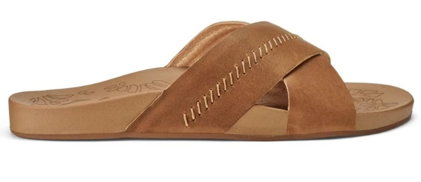 Olukai Women's Kipe'a 'Olu Leather Slide Sandal - Sahara/Sahara 20460-FMFM