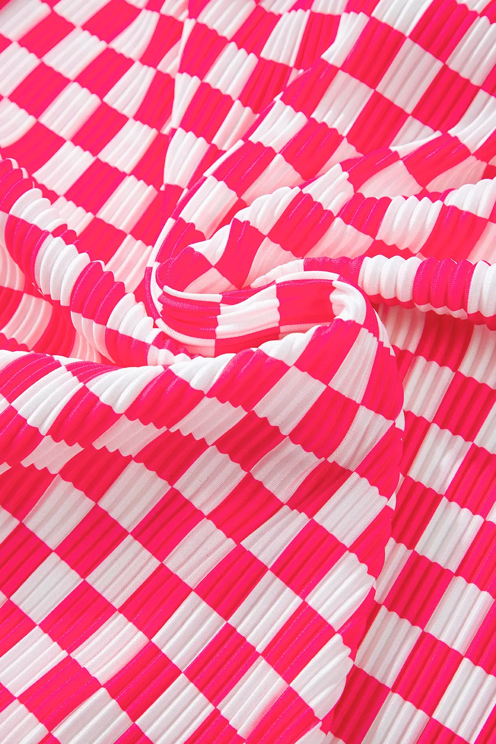 Pink Checkered Buttoned Shirt and High Waist Pants Pajama Set