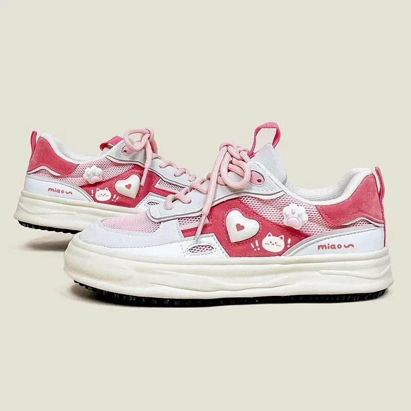 Pink Kitty Cat Canvas Shoes - Women's