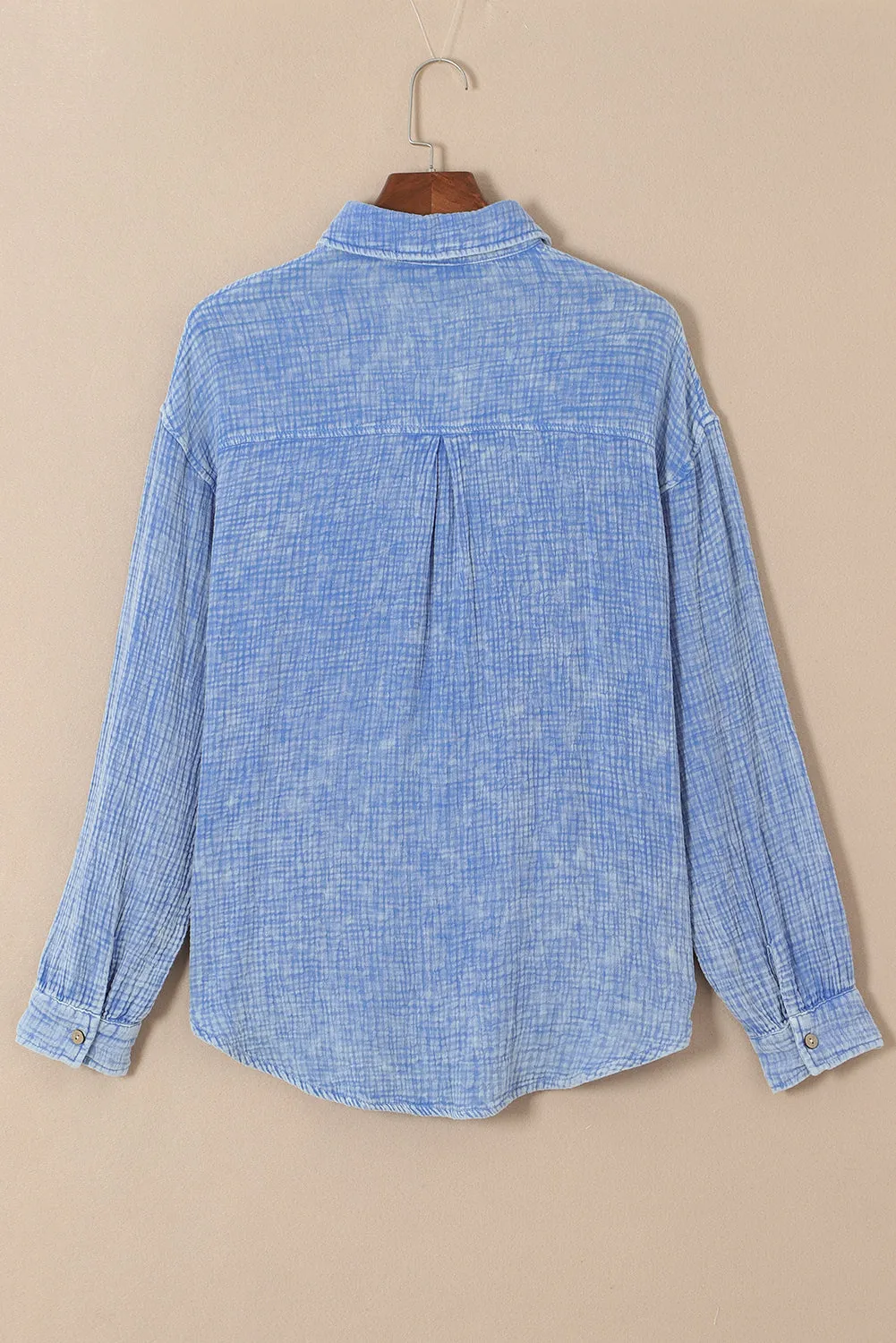 Pink Mineral Wash Crinkle Textured Chest Pockets Shirt