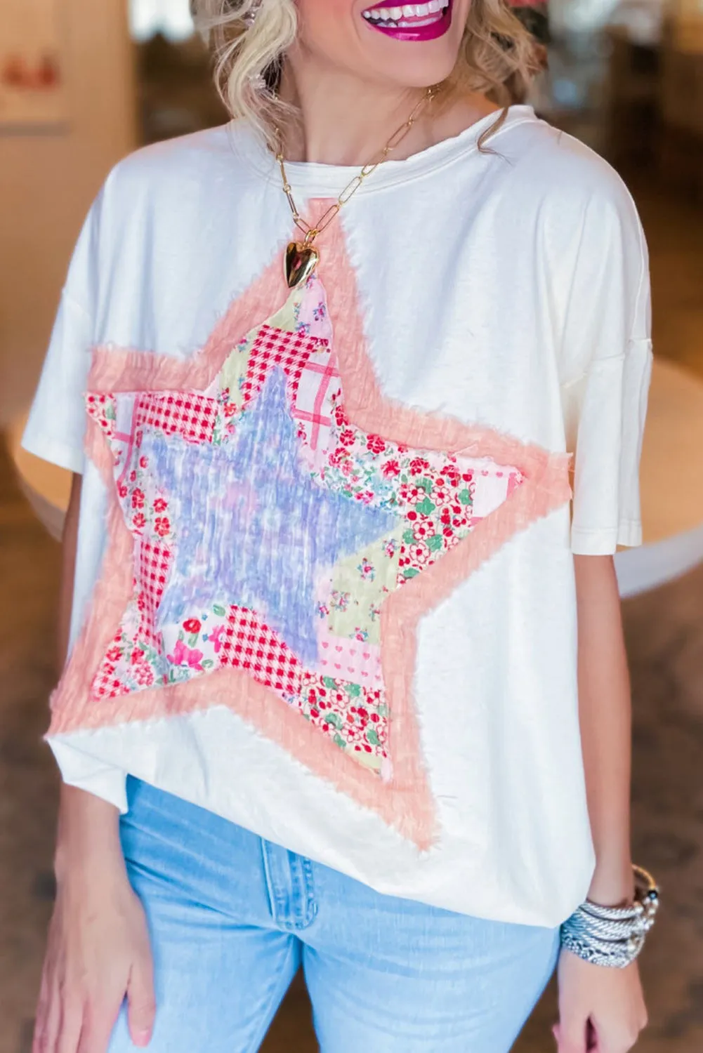 Pink Star Patchwork Loose T-shirt