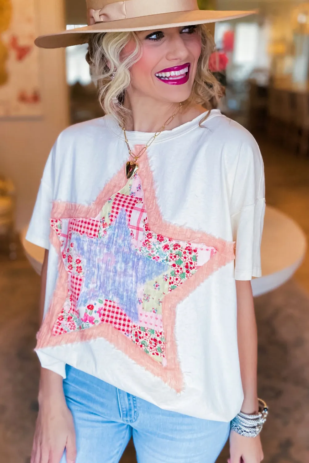 Pink Star Patchwork Loose T-shirt