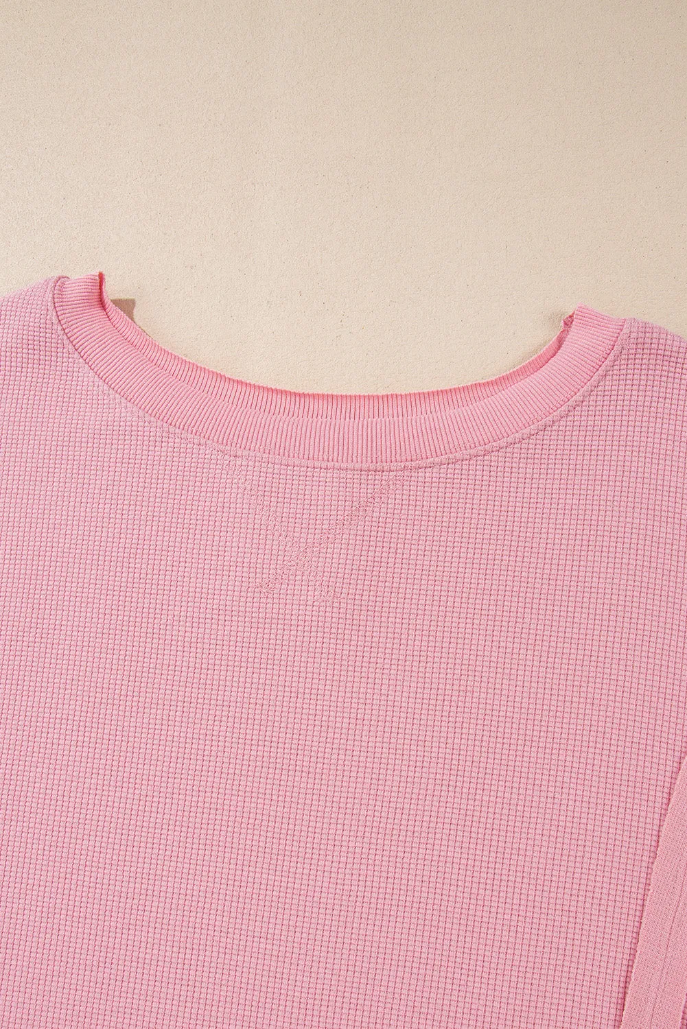 Pink Waffle Knit Bishop Sleeve Split Oversized Sweatshirt