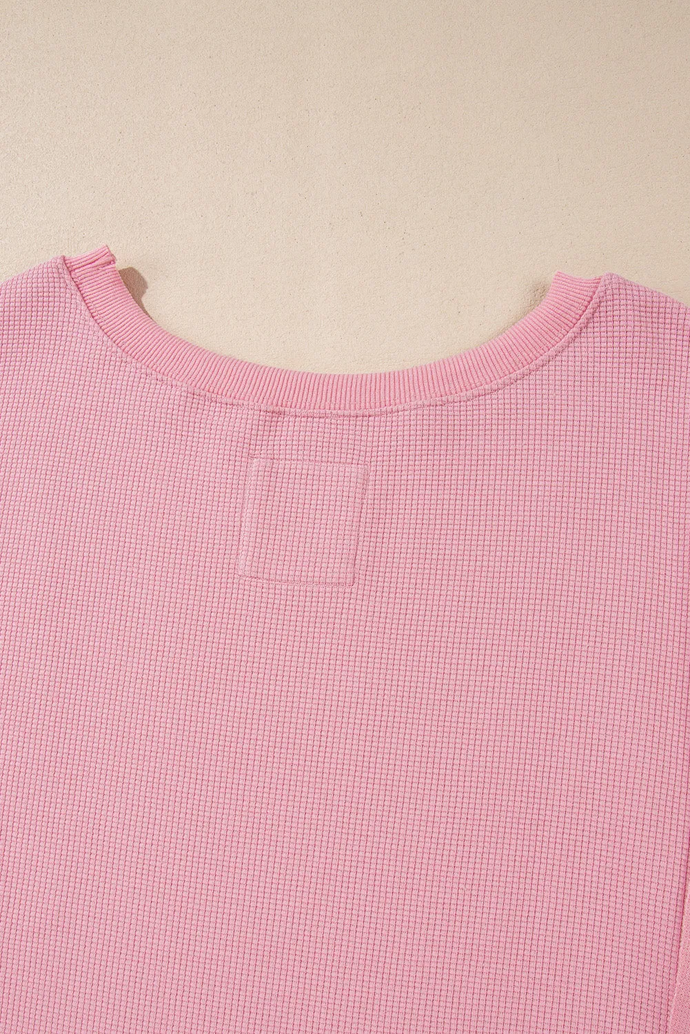 Pink Waffle Knit Bishop Sleeve Split Oversized Sweatshirt