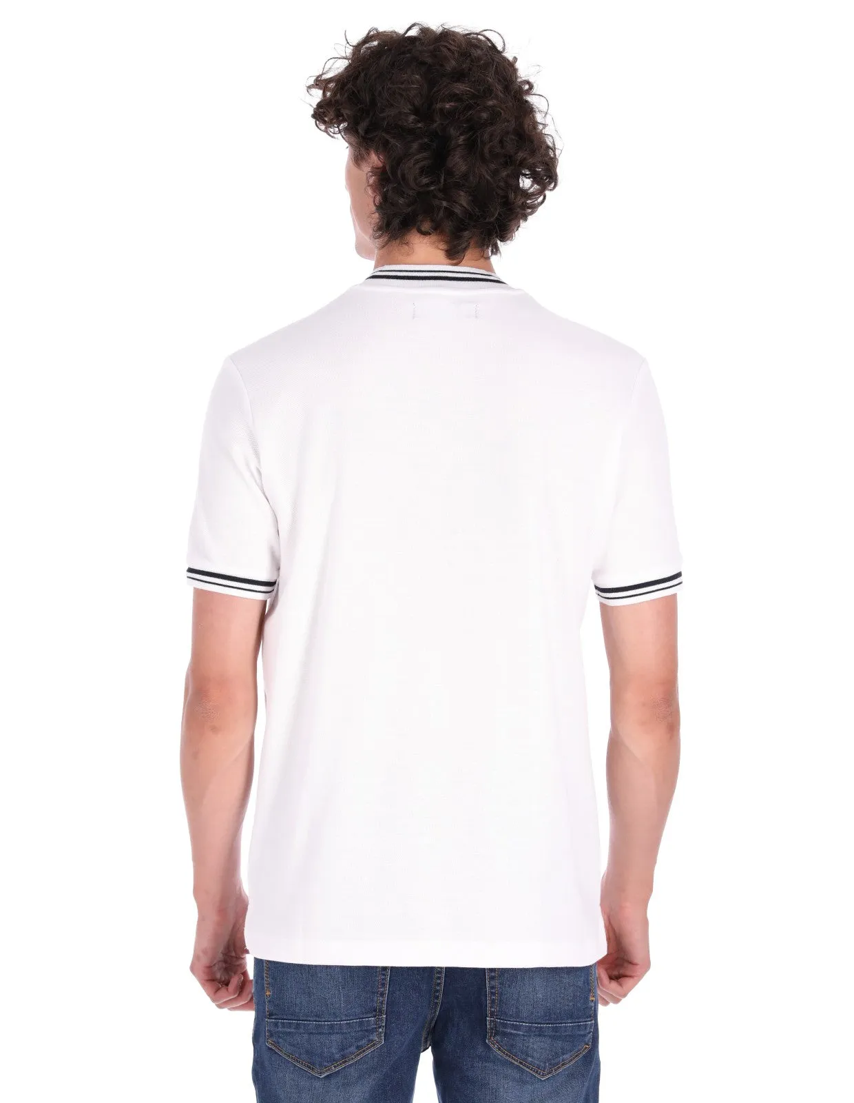 Playera Cuello Bomber Regular Fit Para Hombre - Blanco