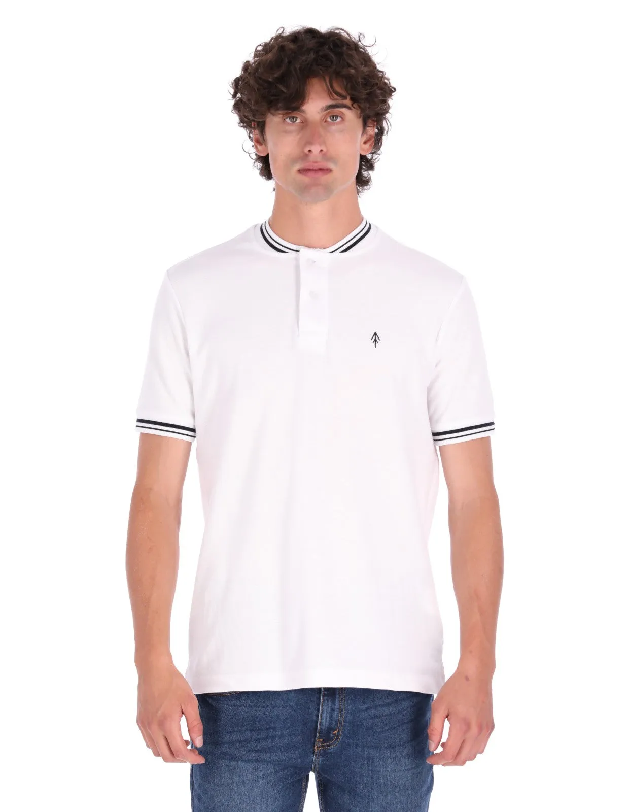 Playera Cuello Bomber Regular Fit Para Hombre - Blanco