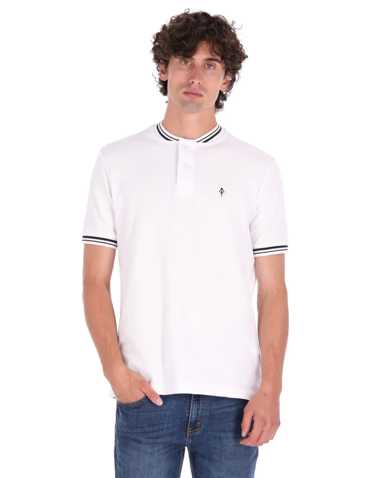 Playera Cuello Bomber Regular Fit Para Hombre - Blanco