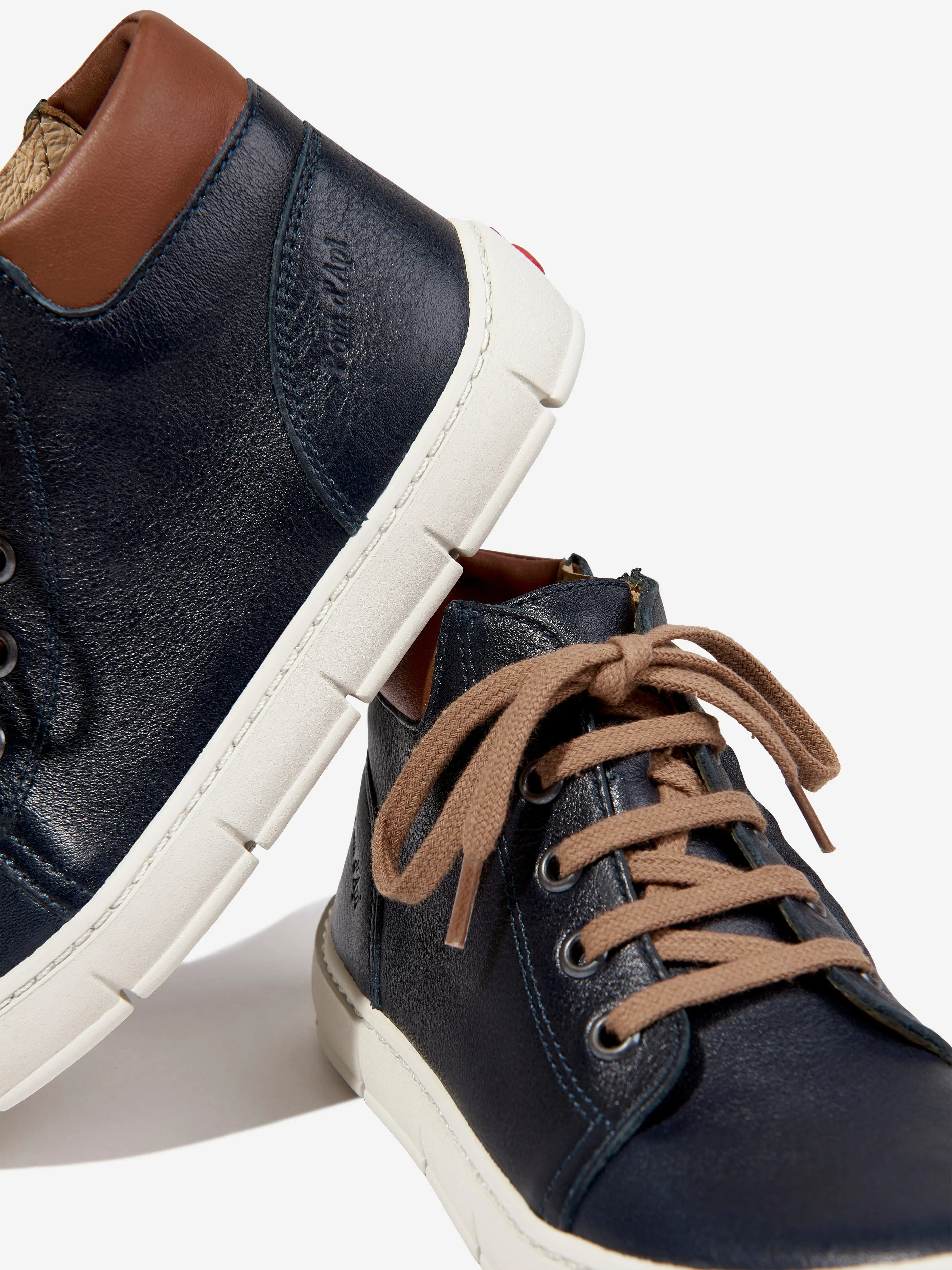 Pom D'Api Boys Leather High Top Trainers in Navy