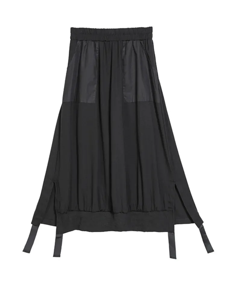 Pre Order:  Spliced Pockets Elastic Waistband A-Line Skirt