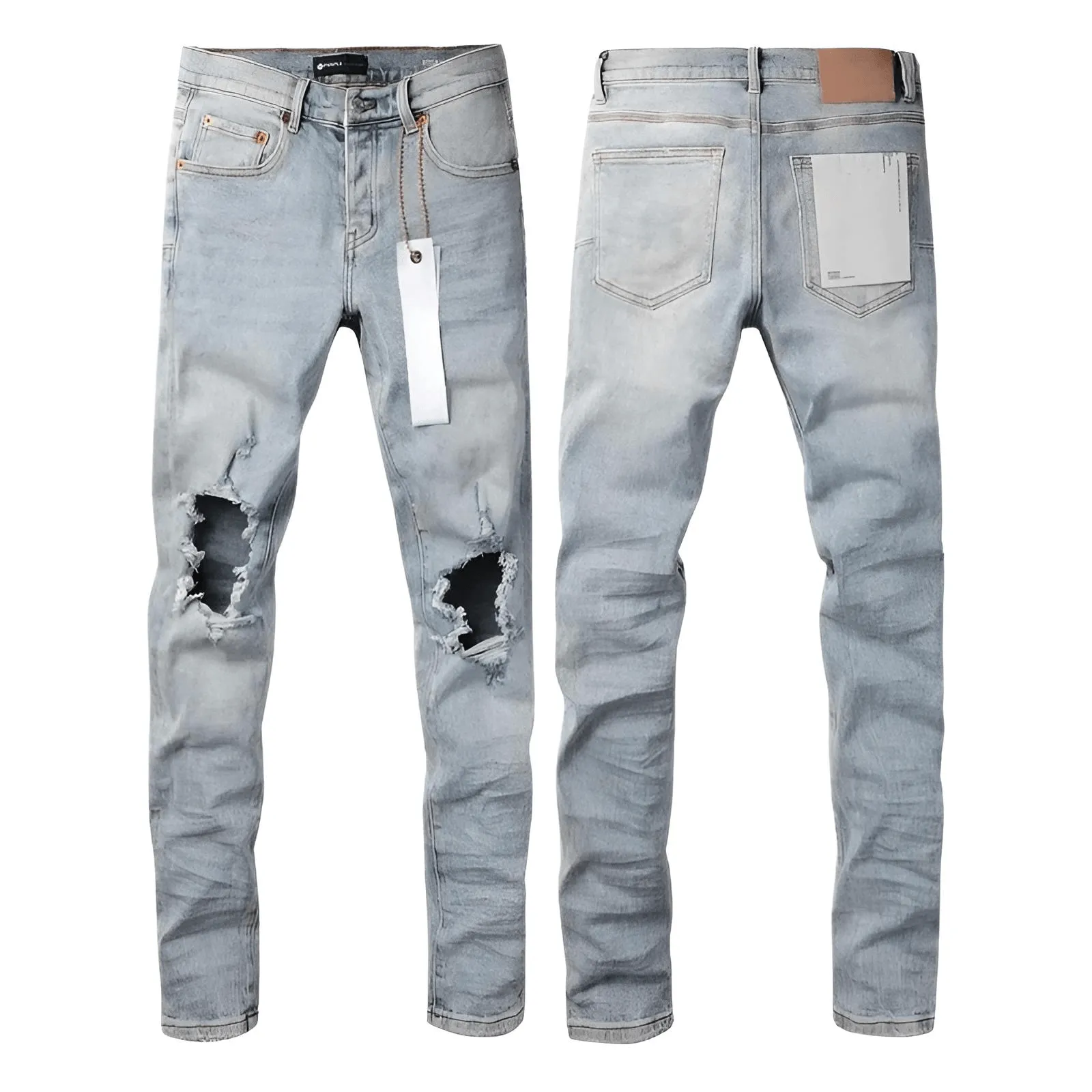 Purple Roca Designer Jeans Fashion Top Quality Light Blue Jeans With Kneeholes High Fashion