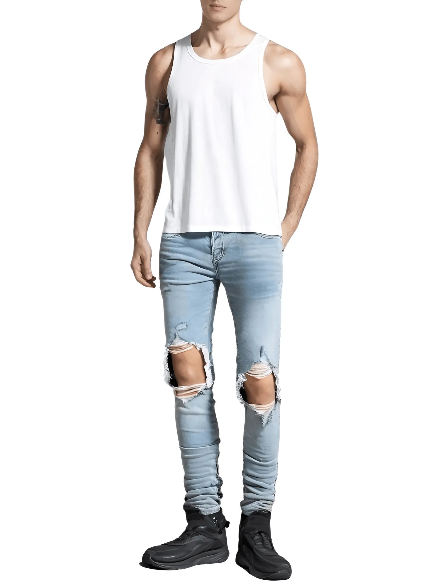 Purple Roca Designer Jeans Fashion Top Quality Light Blue Jeans With Kneeholes High Fashion