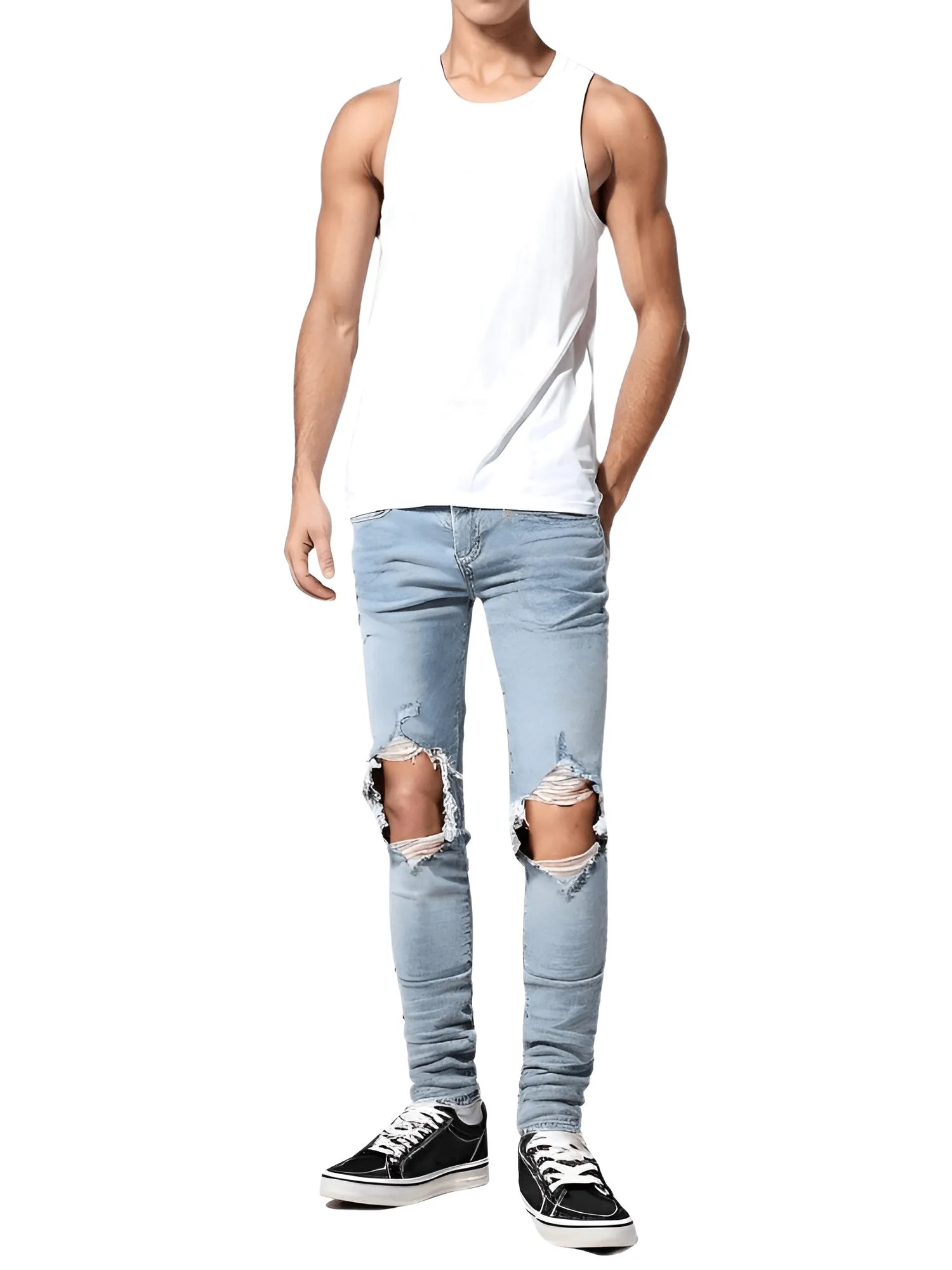 Purple Roca Designer Jeans Fashion Top Quality Light Blue Jeans With Kneeholes High Fashion