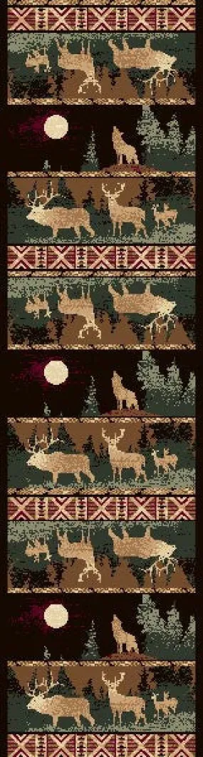 "Elk & Wolf" Cabin Runner Area Rug - 2 x 7