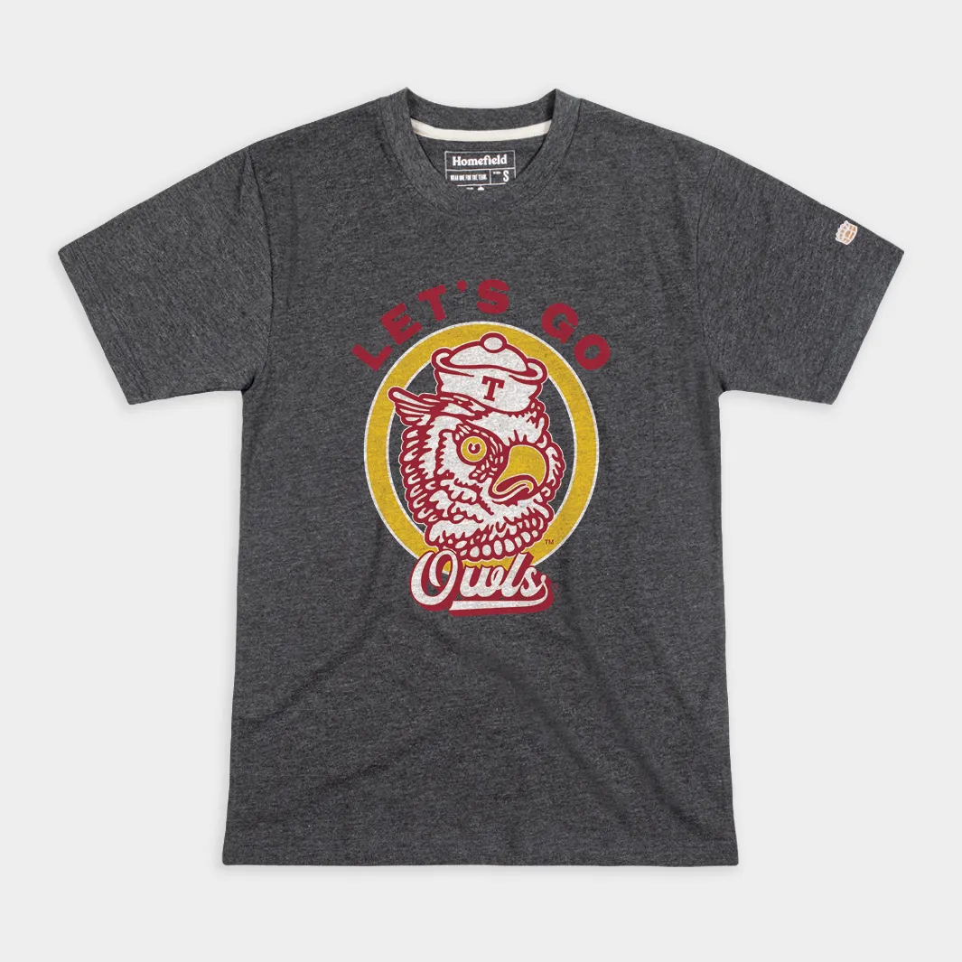 "Let's Go Owls!" Temple Charcoal Tee