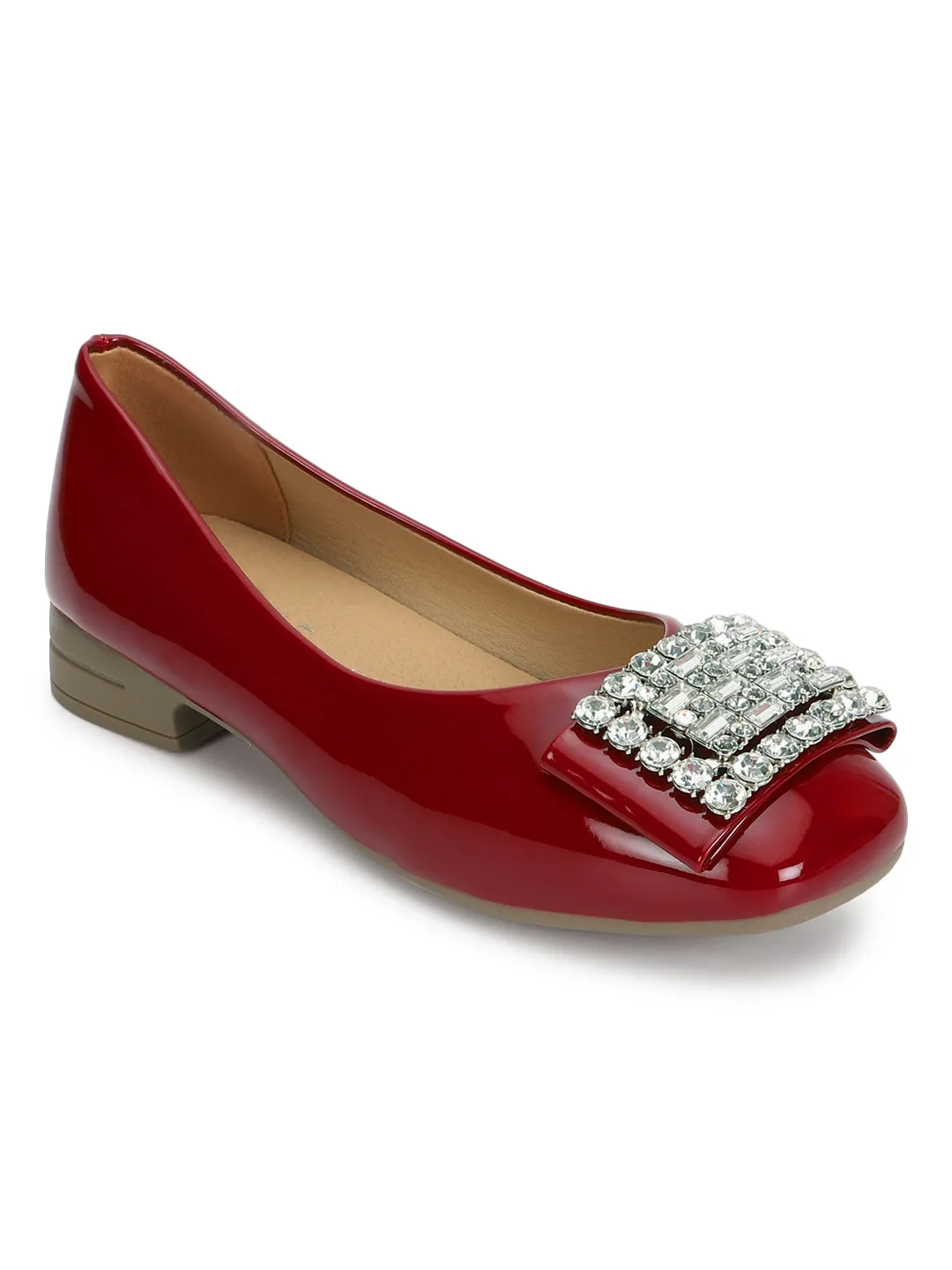 Red Patent Diamonte Ballerina Flats (TC-RS3629-RED)