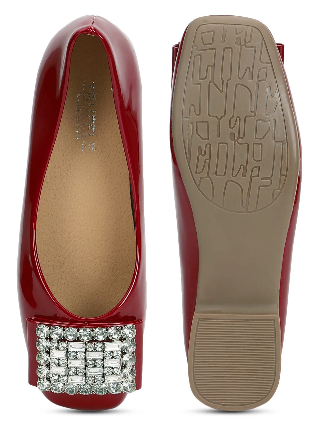 Red Patent Diamonte Ballerina Flats (TC-RS3629-RED)