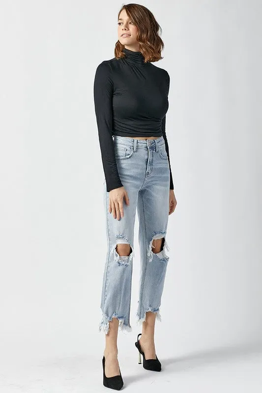 Risen High Rise Straight Crop Jeans