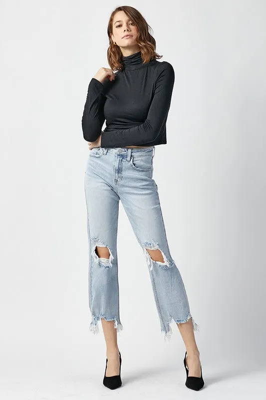 Risen High Rise Straight Crop Jeans