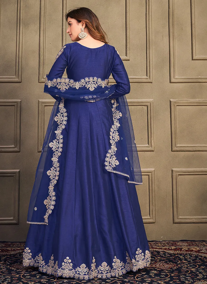 Royal Blue Designer Embroidery Wedding Anarkali Suit