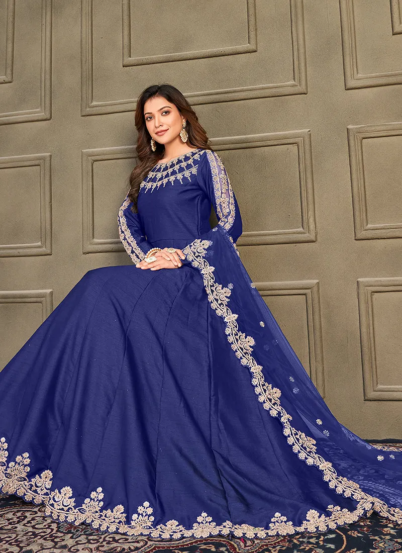 Royal Blue Designer Embroidery Wedding Anarkali Suit