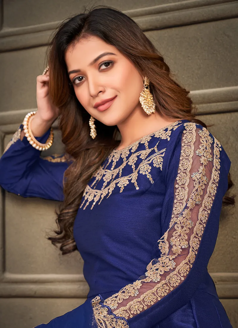 Royal Blue Designer Embroidery Wedding Anarkali Suit