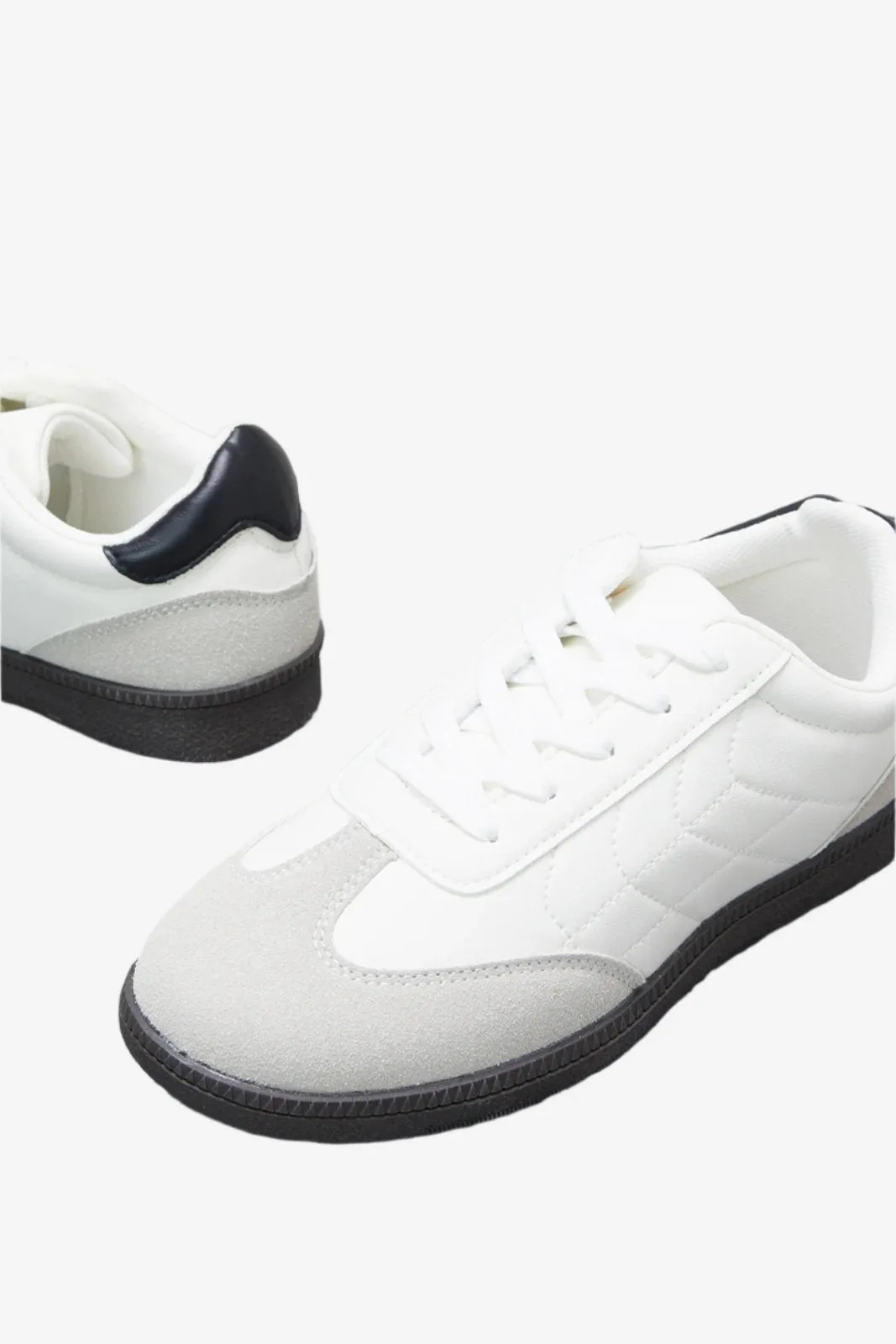 Senior Boys Cream And Grey Material Block Sneakers