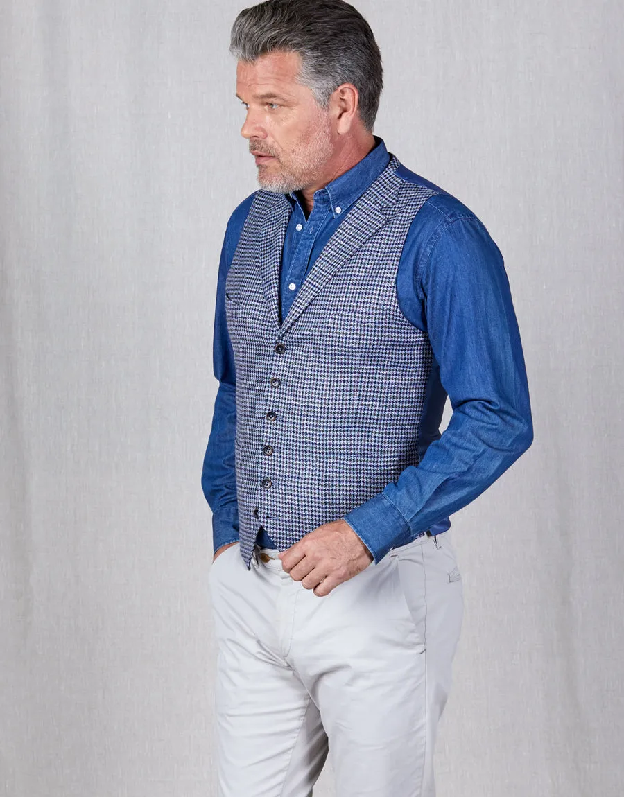 Shelby Blue, Maroon & Green Gun Check Waistcoat