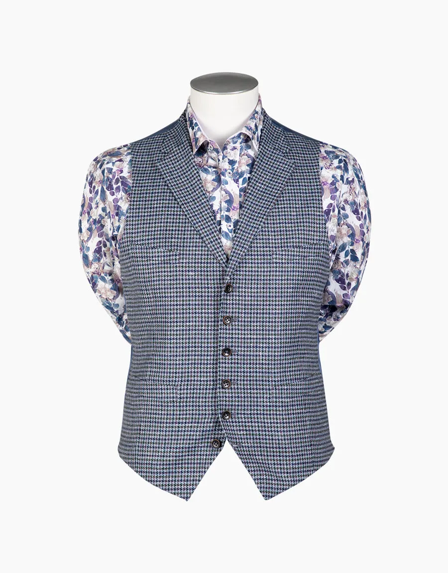 Shelby Blue, Maroon & Green Gun Check Waistcoat