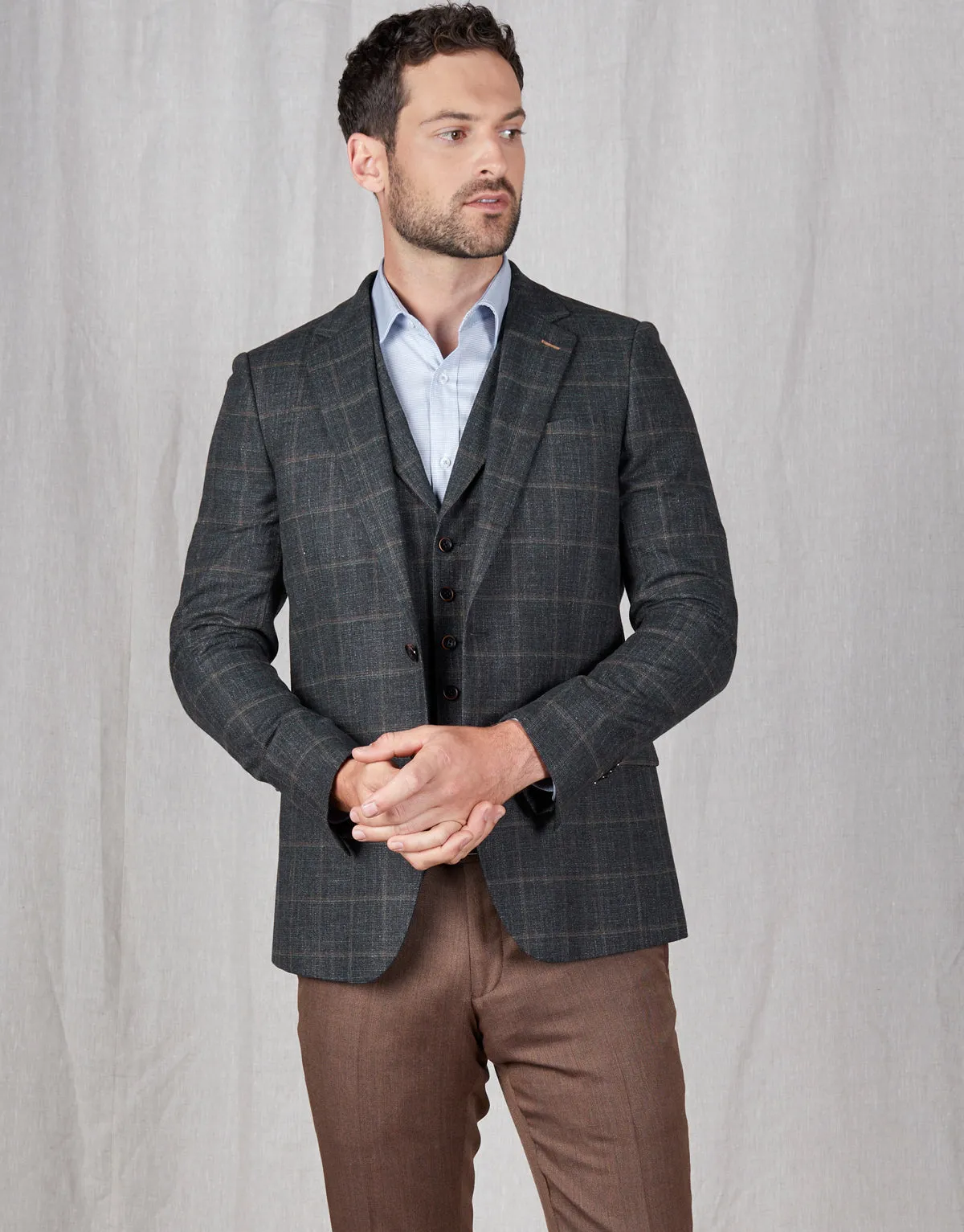 Shelby Green & Brown Check Waistcoat