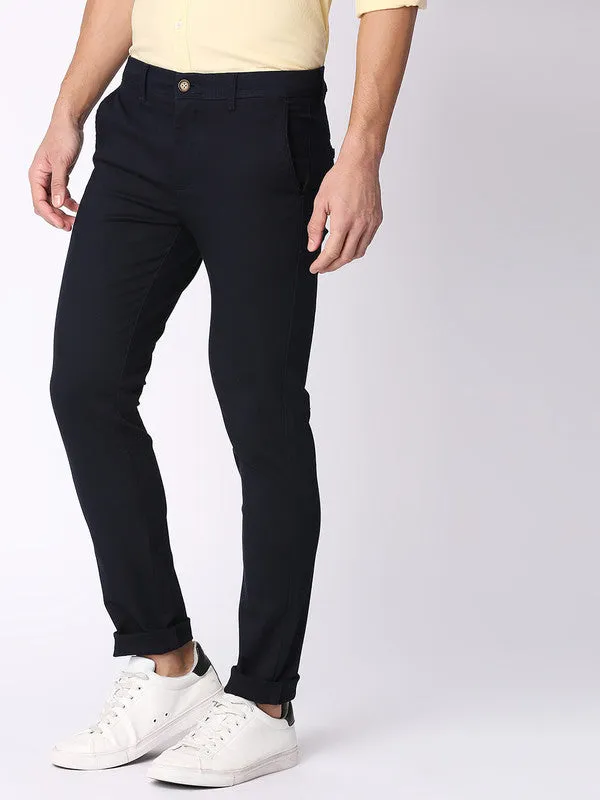 Signature Navy Cotton Dobby Lycra Trousers