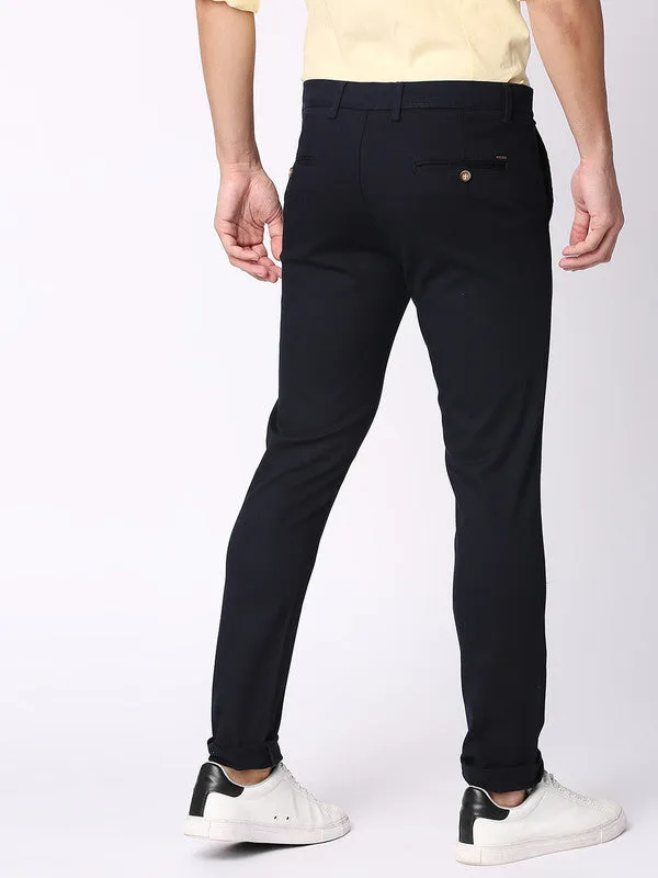 Signature Navy Cotton Dobby Lycra Trousers