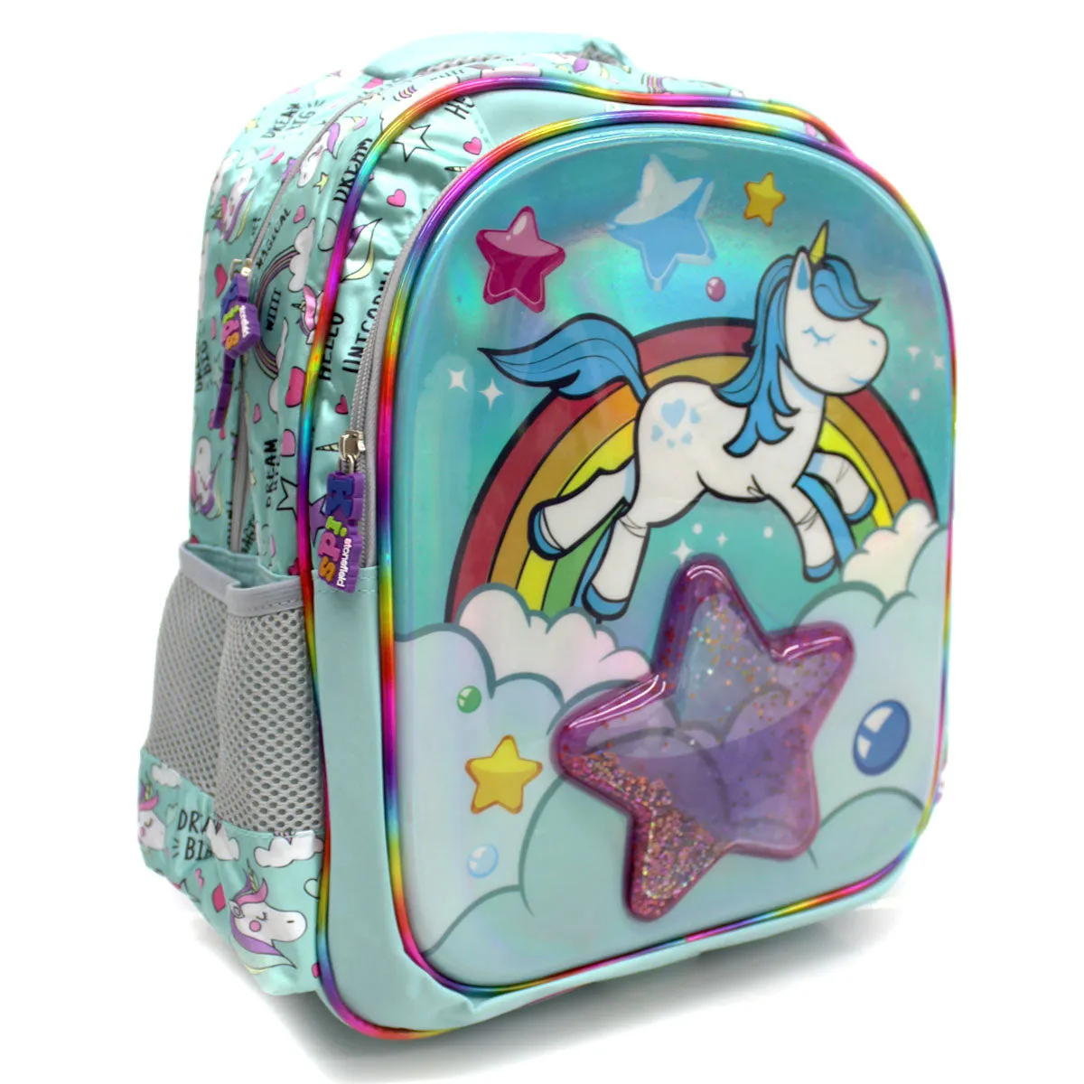 SKD-2038 Mochila Unicornio Arcoiris Estrella Con Glitter