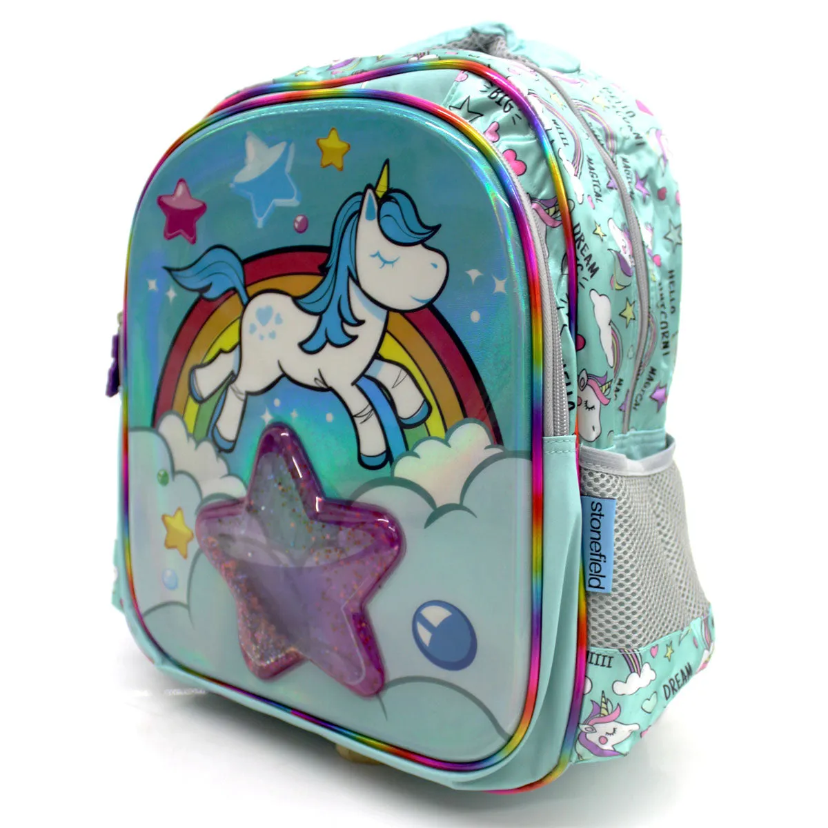 SKD-2038 Mochila Unicornio Arcoiris Estrella Con Glitter