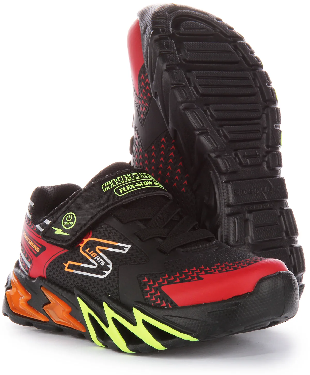 Skechers Flex Glow Bolt In Black Red For Kids