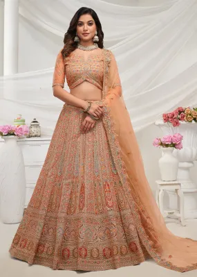 Soft Net Mustard Heavy Embroidered Bridal Style Lehenga Choli