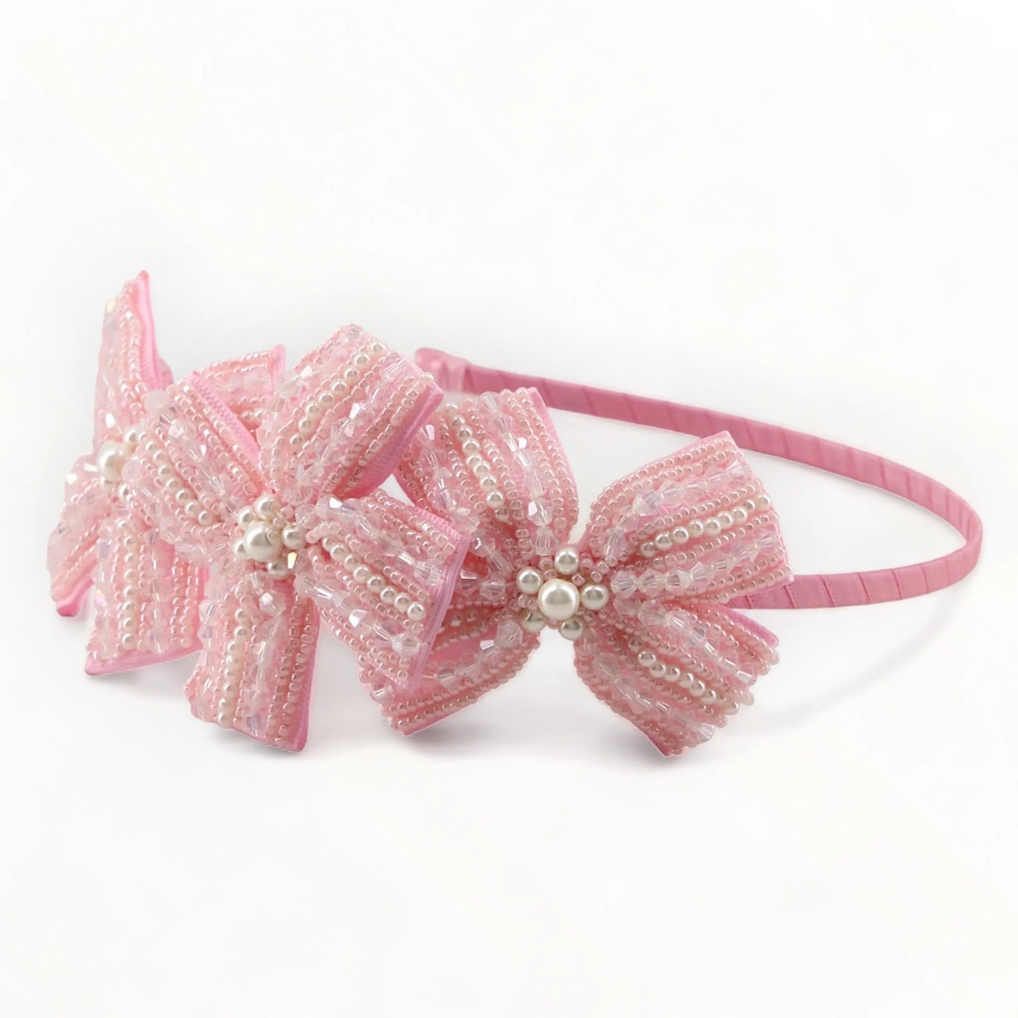 The Jolie Girls Pink Beaded Bow Headband