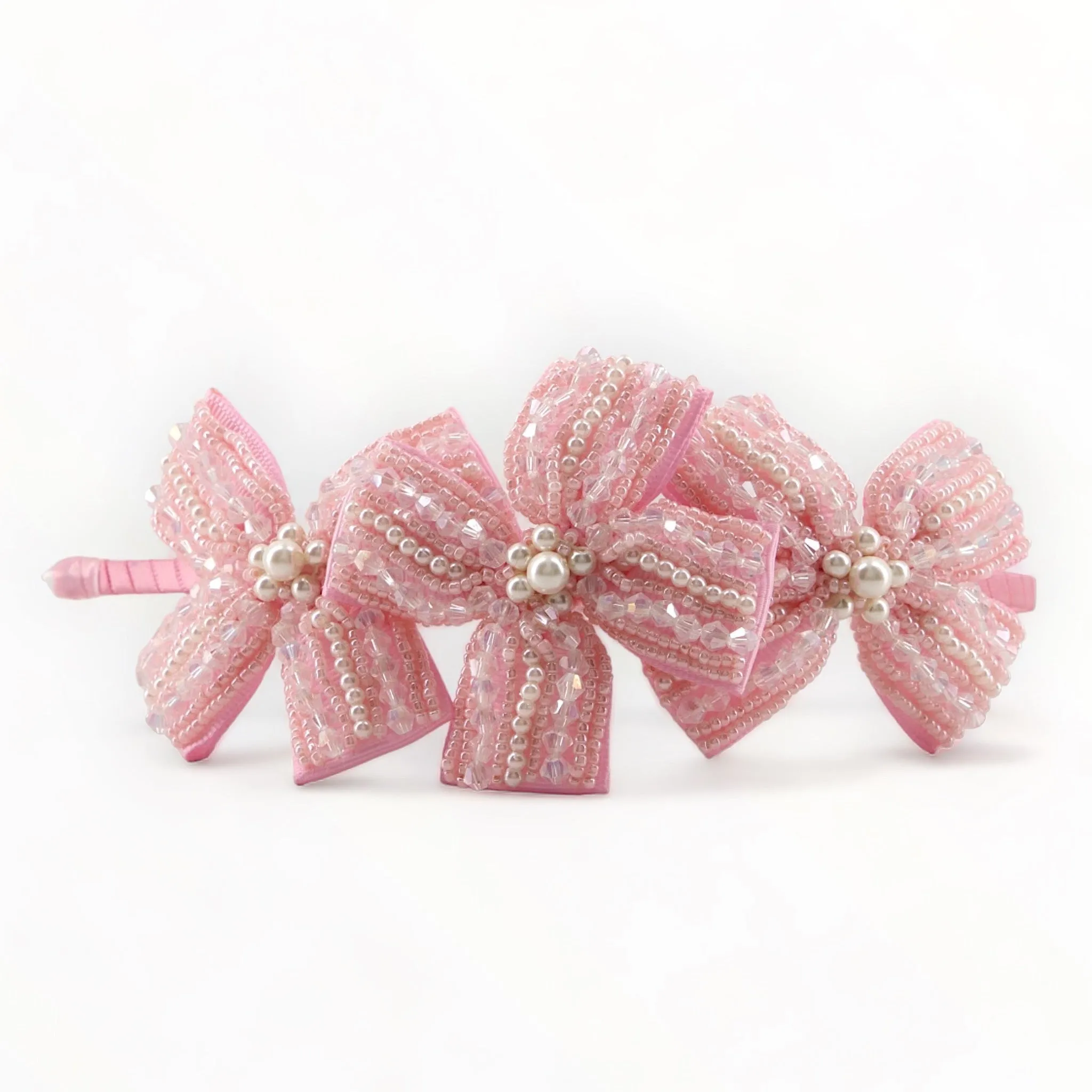 The Jolie Girls Pink Beaded Bow Headband